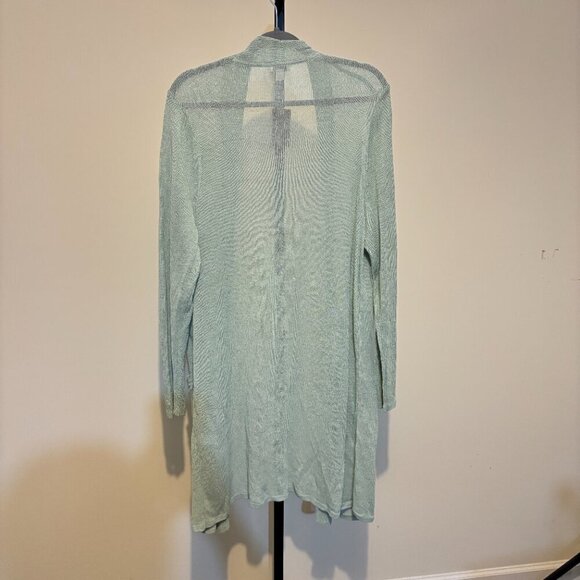 J. Jill Linen Blend Long Sleeve Open Front Duster Cardigan Seaglass Green - Picture 11 of 11